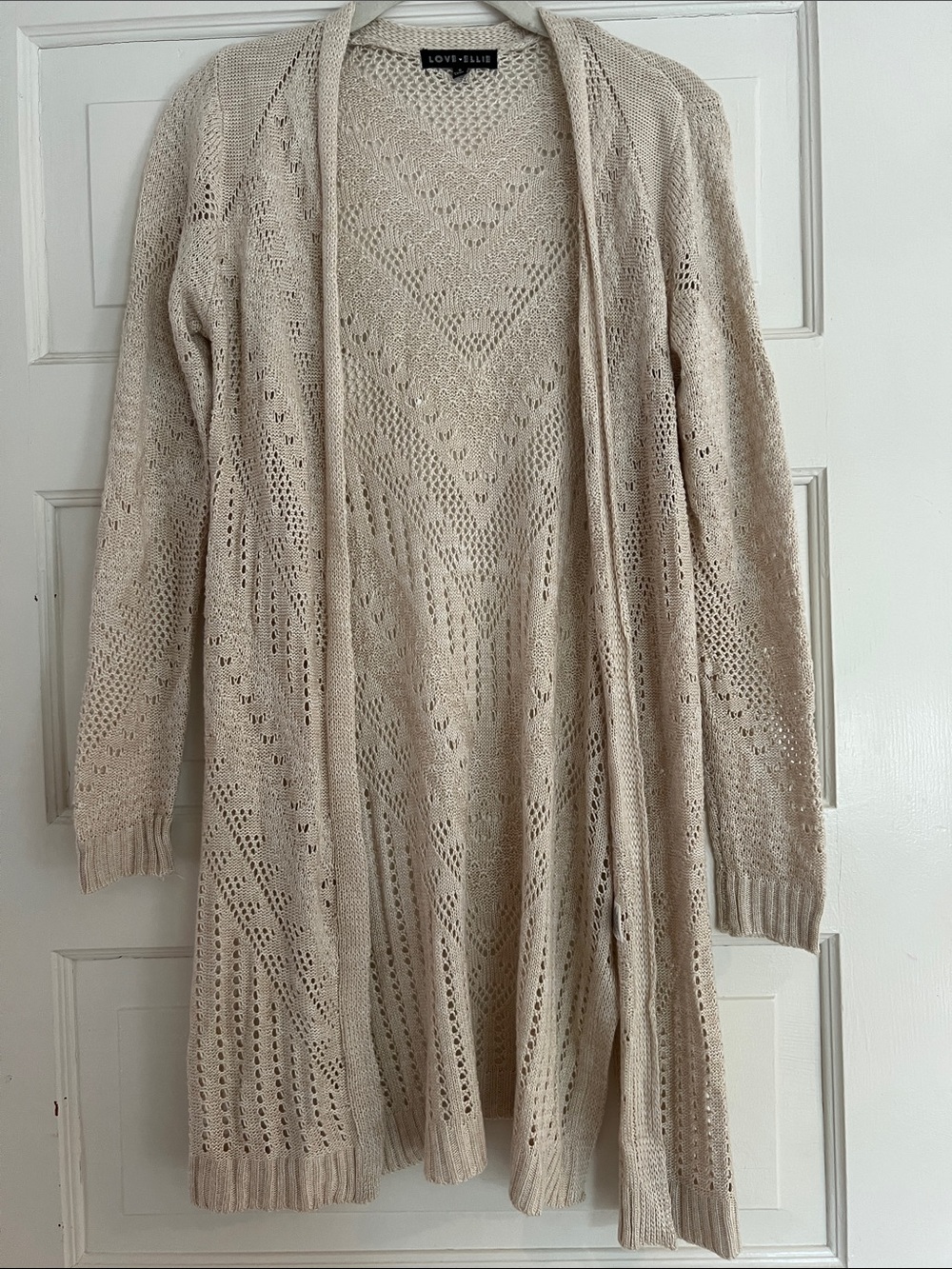 Love + Elle Cream Open-Front Pointelle Cardigan